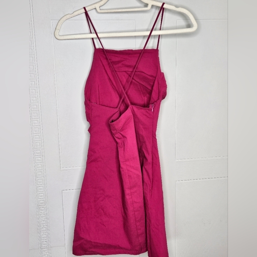 Pull&Bear Fuscia Halter Ruched Mini Dress Spaghetti Straps Sz M NWT - Picture 5 of 13